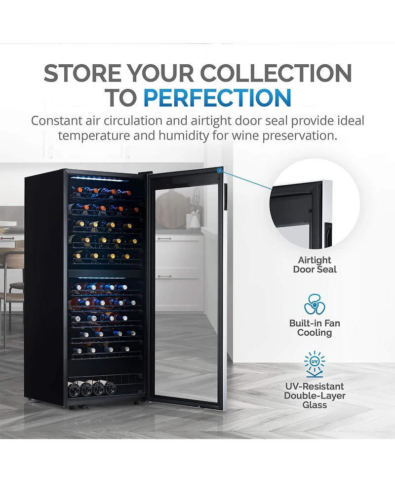 Newair Freestanding 98 Bottle Dual Zone Compressor Wine Fridge with Low-Vibration Ultra-Quiet Inverter Compressor, Adjustable Racks and Exterior Digit