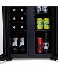 Newair Shadow Series Wine Cooler Refrigerator 12 Bottle & 39 Can Dual Temperature Zones, Freestanding Mirrored Wine and Beverage Fridge with Double-La
