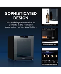 Newair Shadow Series Wine Cooler Refrigerator 16 Bottle, Freestanding Mirrored Wine Fridge with Double-Layer Tempered Glass Door & Compressor Cooling
