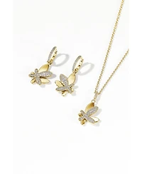 Pave Butterfly Dangle Drop Hoop Earrings