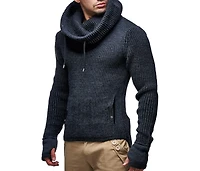 Leif Nelson Men's Cowl Neck Knitted Pullover with Thumbhole Cuffs