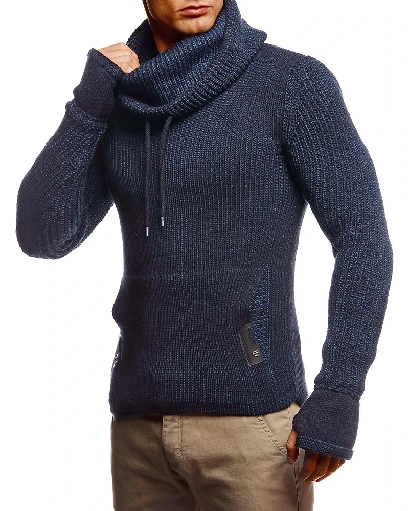 Leif Nelson Men's Cowl Neck Knitted Pullover with Thumbhole Cuffs