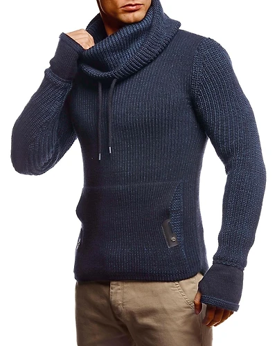 Leif Nelson Men's Cowl Neck Knitted Pullover with Thumbhole Cuffs