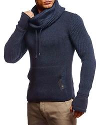 Leif Nelson Men's Cowl Neck Knitted Pullover with Thumbhole Cuffs