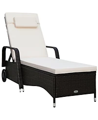 Slickblue Outdoor Recliner Cushioned Chaise Lounge with Adjustable Backrest-Red & White