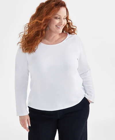 Style & Co Plus Scoop-Neck Long-Sleeve Top, Exclusively for Macy's