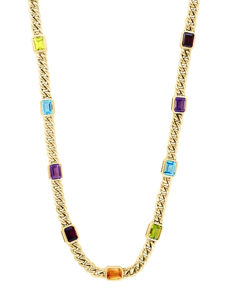 Effy Multi-Gemstone Emerald-Cut Cuban Link 18" Statement Necklace (23-5/8 ct. t.w.) in Gold-Plated Sterling Silver