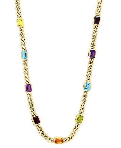 Effy Multi-Gemstone Emerald-Cut Cuban Link 18" Statement Necklace (23-5/8 ct. t.w.) in Gold-Plated Sterling Silver