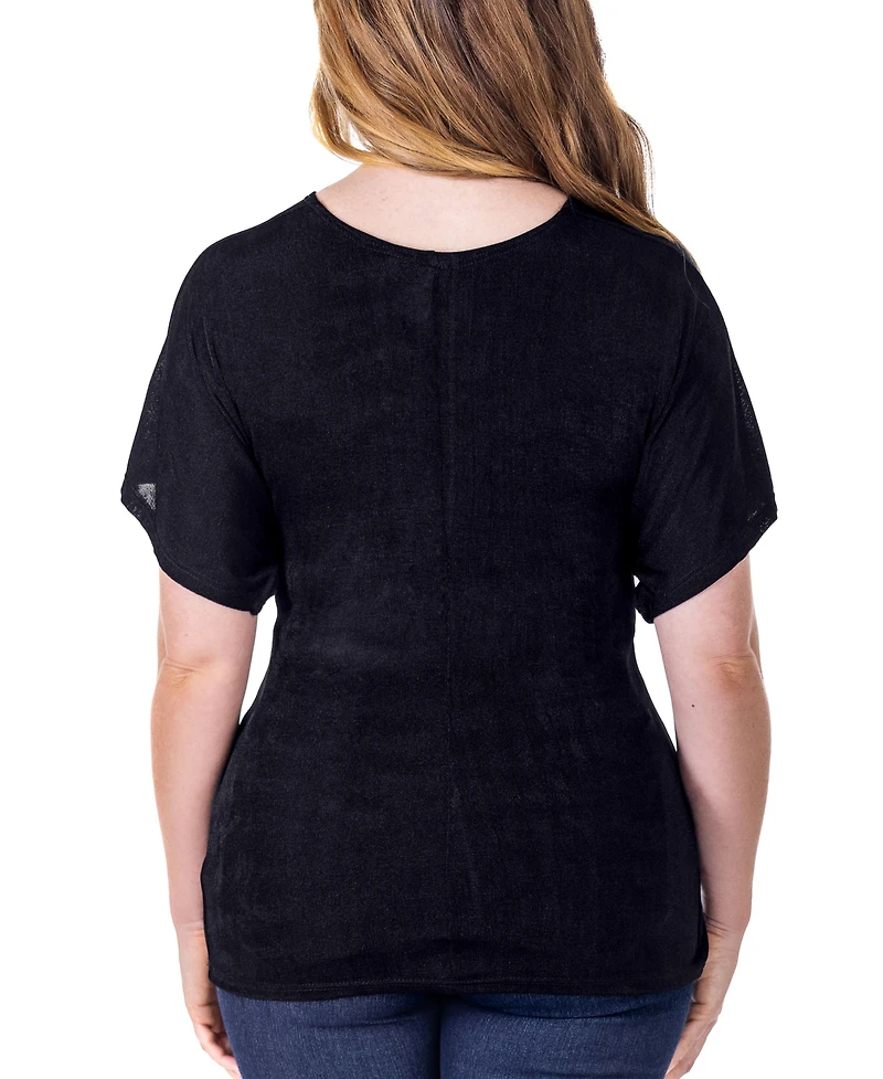 24seven Comfort Apparel V Neck Knot Front Kimono Sleeve Top