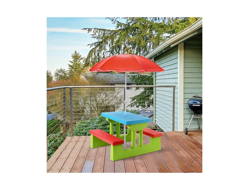 Slickblue Kids Picnic Folding Table and Bench with Umbrella