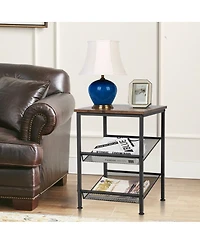 Slickblue 3-Tier Industrial End Table with Mesh Shelves and Adjustable Shelves