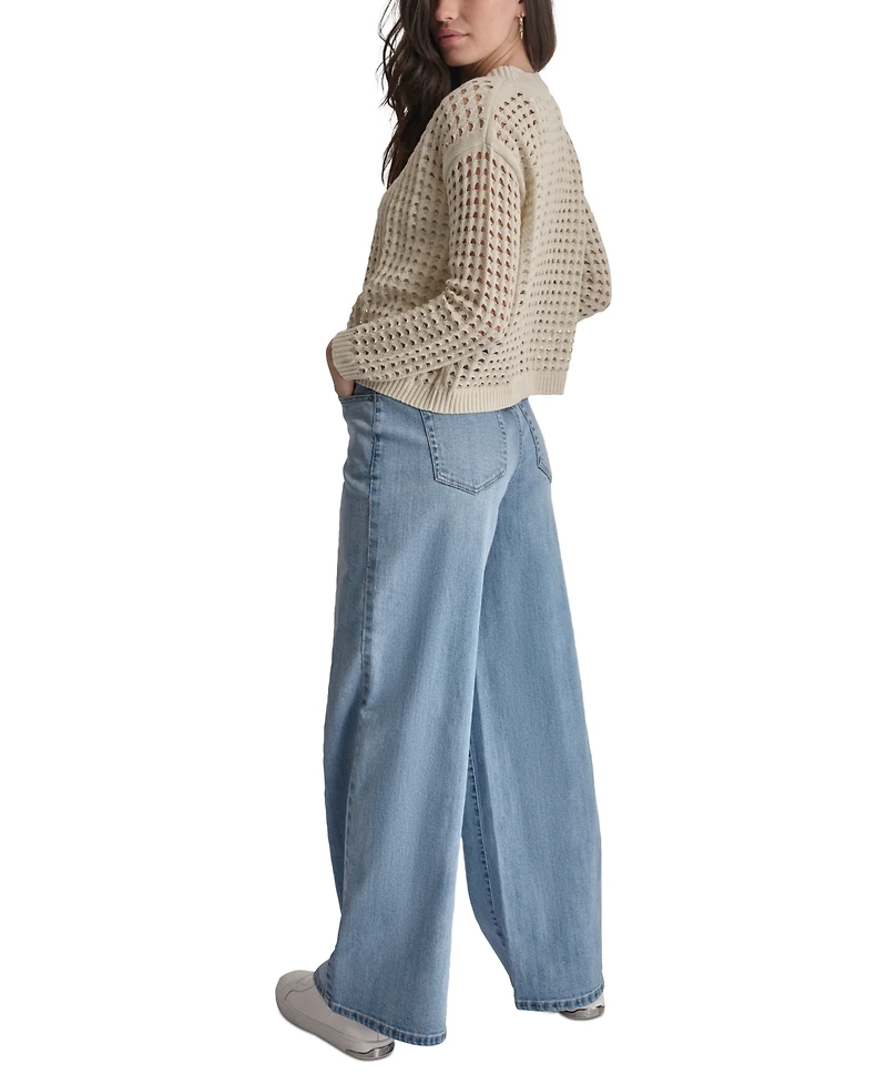Dkny Jeans Women's Open-Stitch Drop-Shoulder Cardigan Sweater
