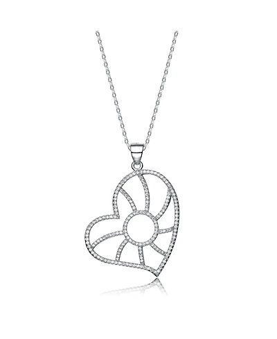 Sterling Silver Cubic Zirconia White Gold Plated Lovely Heart Pendant