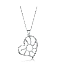 Sterling Silver Cubic Zirconia White Gold Plated Lovely Heart Pendant