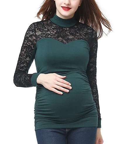 kimi + kai Maternity Mock Neck Lace Trim Top