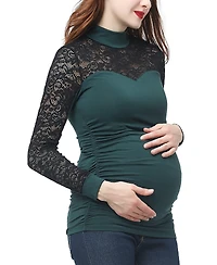 kimi + kai Maternity Mock Neck Lace Trim Top