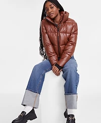 S13 Women's Cropped Zip-Front Faux-Leather Puffer Coat