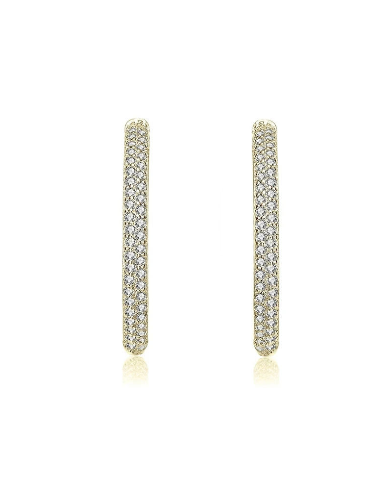 Chic Sterling Silver Cubic Zirconia Encrusted Thin Hoop Earrings