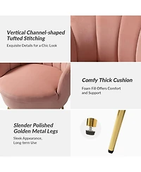 Modern Velvet Barrel Chair with Channel Tufted Back