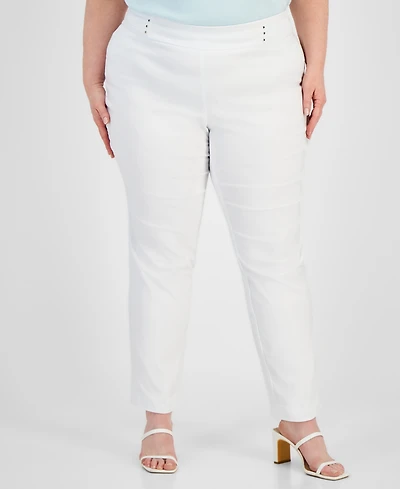 Jm Collection Plus & Petite Plus Size Tummy Control Pull-On Slim-Leg Pants, Exclusively at Macy's