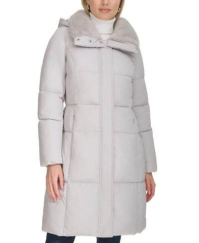 Cole Haan Women's Shine Faux-Fur-Collar Hooded Puffer Coat