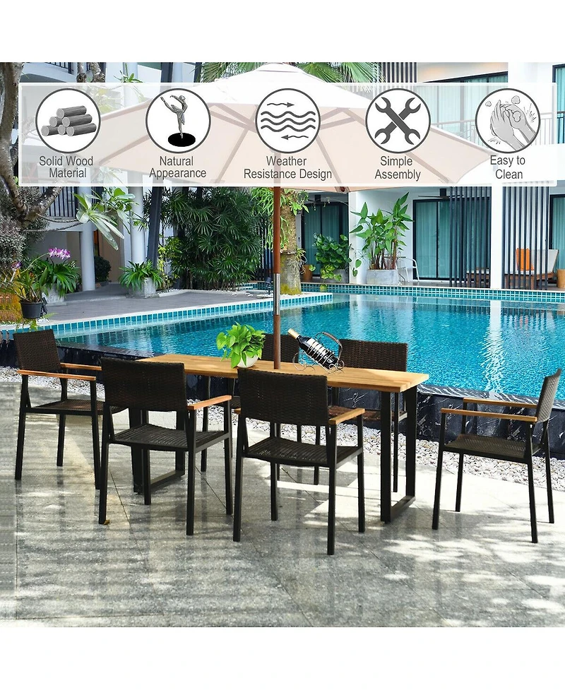Sugift Patented 7 Pieces Outdoor Dining Set with Large Acacia Wood Table Top