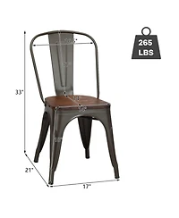 Sugift 18 Inch Set of 4 Stackable Metal Dining Chair with Wood Seat