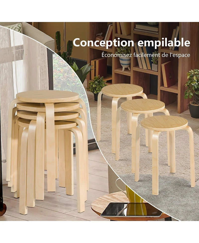 Sugift 18 Inch Stackable Bentwood Dining Chairs with Round Top - Set of 4