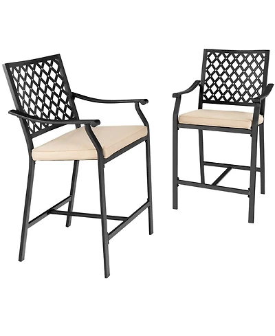 2 Pieces Patiojoy Patio Bar Stool with Height Cushion and Armrest