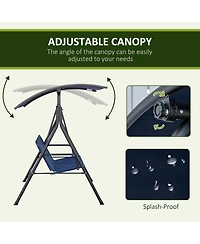 Outsunny 3-Person Porch Swing with Adjustable Tilt Canopy, Dark Blue