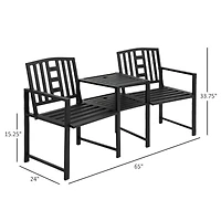 Outsunny Metal Garden Bench with Center Table and Umbrella Hole