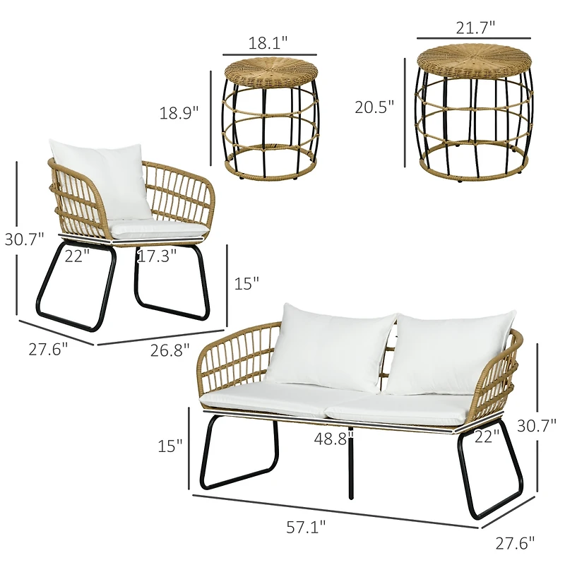 Outsunny 5 Piece Pe Rattan Outdoor Furniture Set w/ Stacking Tables, Black