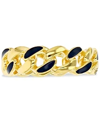 Black Enamel Polished Cuban Chain Link Statement Ring 14k Gold-Plated Sterling Silver