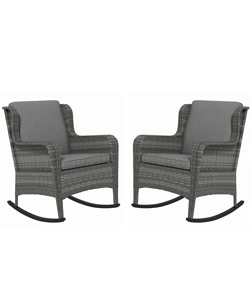 Outsunny Wicker Rocking Chair Set, Outdoor Rockers w/ Cushions,