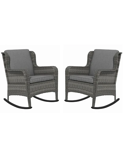 Outsunny Wicker Rocking Chair Set, Outdoor Rockers w/ Cushions,