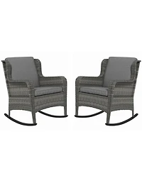 Outsunny Wicker Rocking Chair Set, Outdoor Rockers w/ Cushions,