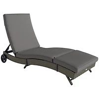 Outsunny Outdoor Reclining Lounge Chair, Pe Wicker, Rolling Wheels, Patio, Grey