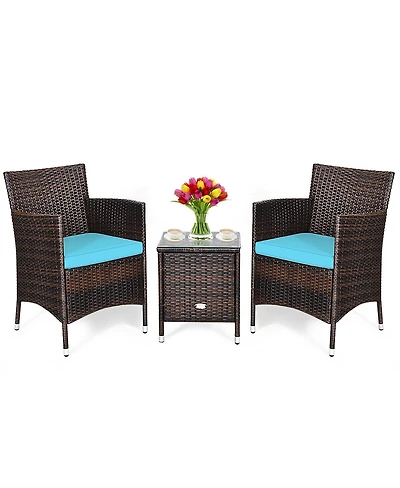 Sugift 3 Pieces Ergonomic Wicker Patio Conversation Set