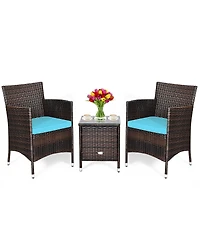 Sugift 3 Pieces Ergonomic Wicker Patio Conversation Set