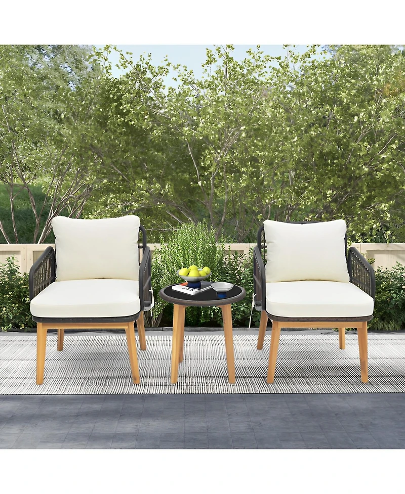 Inolait 3 Pieces Patio Furniture Set with Cushioned Chairs and Tempered Glass Side Table