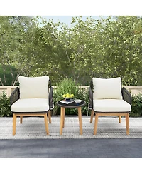 Inolait 3 Pieces Patio Furniture Set with Cushioned Chairs and Tempered Glass Side Table