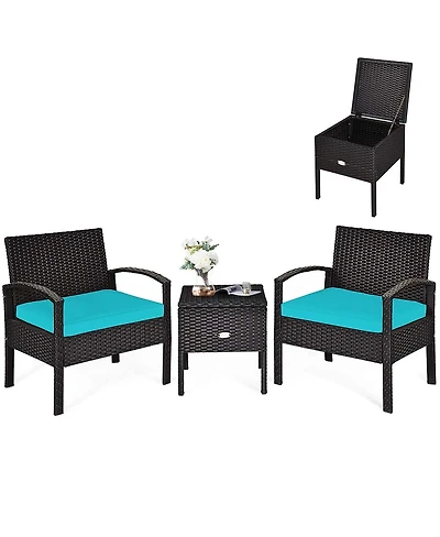 Sugift 3 Pieces Pe Rattan Wicker Sofa Set with Washable and Removable Cushion for Patio