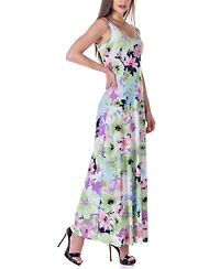 24seven Comfort Apparel Print Scoop Neck A Line Sleeveless Maxi Dress