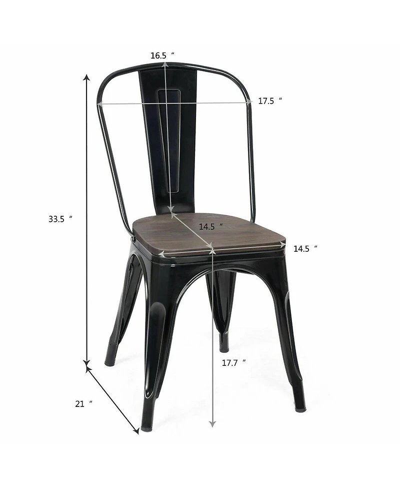 Sugift 18 Inch Set of 4 Stackable Metal Dining Chair with Wood Seat