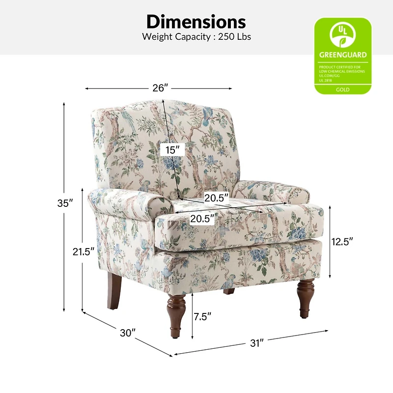 Lucretia Modern Upholstered Accent Chair with Patterned Cushion