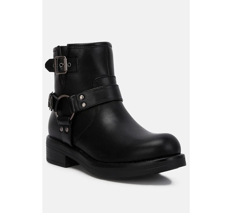 Allux Brushed Faux Leather Pin Buckle Boots Women