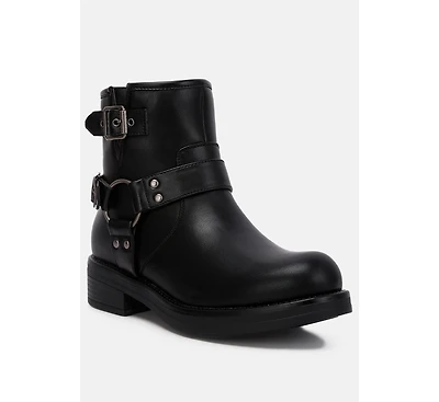 Allux Brushed Faux Leather Pin Buckle Boots Women