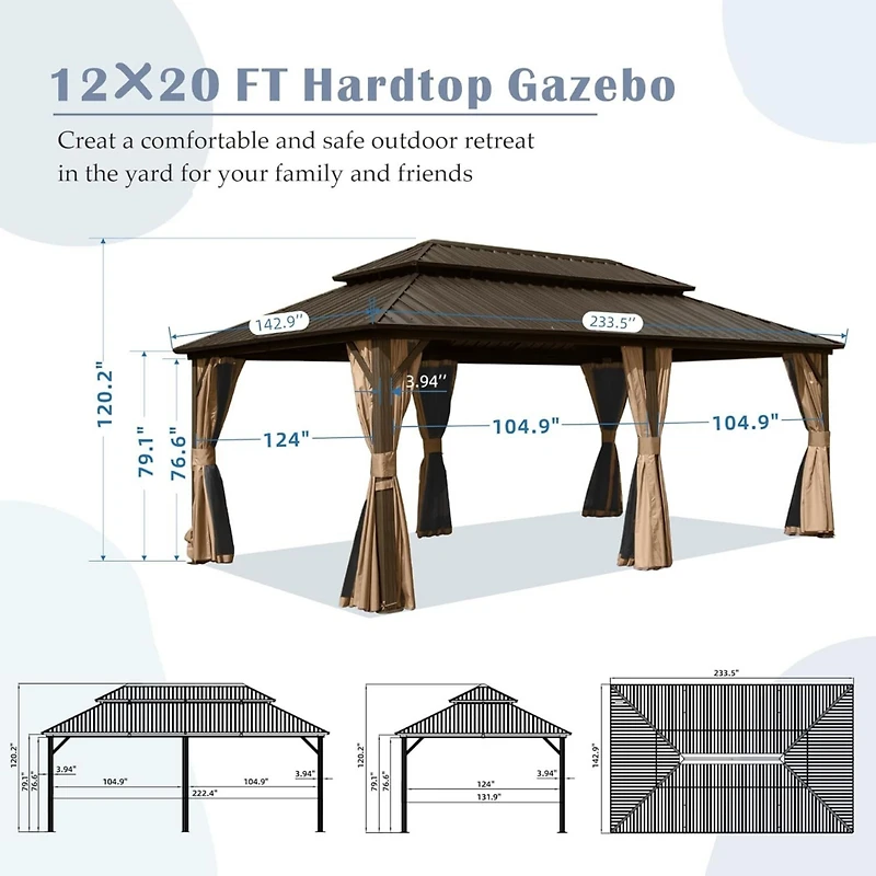 Streamdale Furniture Streamdale Furniture 12' x 20' Hardtop Aluminum Gazebo