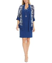 R & M Richards Women's 2-Pc. Printed Jacket Necklace Dress