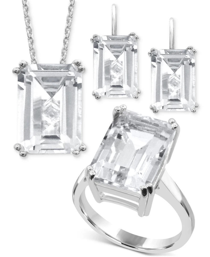 Gemstone Emerald-Cut Statement Ring 14k Gold-Plated Sterling Silver (Also White Quartz & Black Onyx)